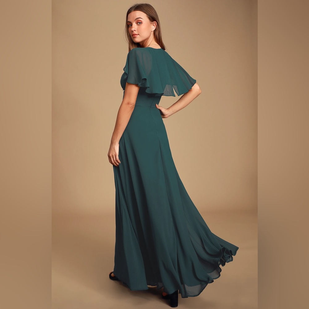 Used, Lulu’s Kadence Emerald Green Chiffon Maxi Dress, Size M